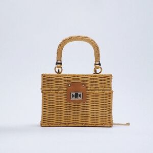 NWOT Zara Woven Rattan Brown Box Mini Bag